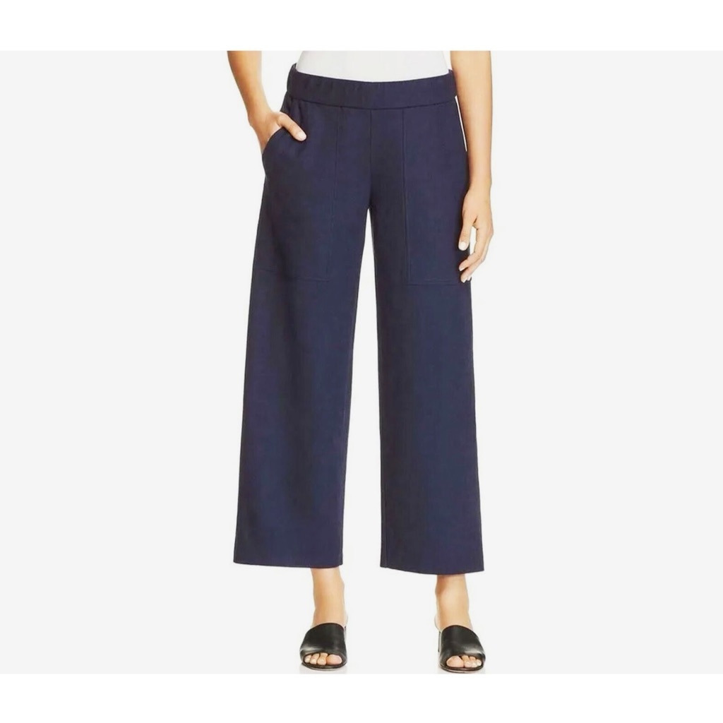 Eileen Fisher Wide Leg Fine Wool Dress Pants In Midnight Size Xxs (Run Large)
